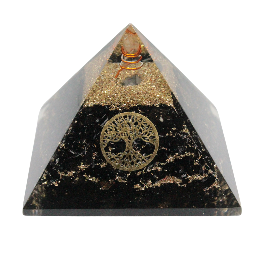 Black tourmaline orgonite pyramid for evil eye protection | Vaidik Online