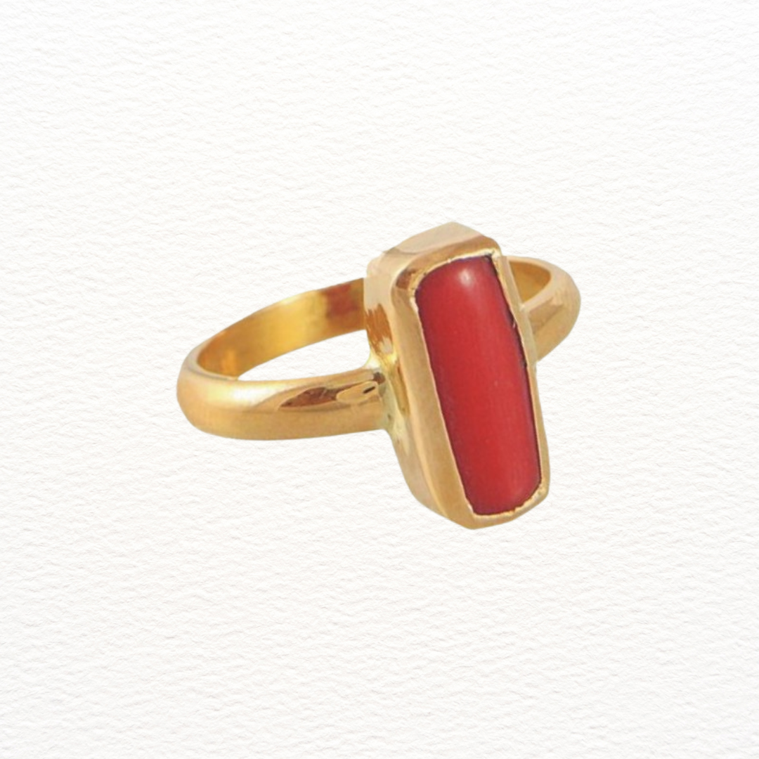18kt or 22kt yellow gold handmade Red coral (munga) ring band, excellent  design unisex stone ring, certified hallmarked jewelry gring34 | TRIBAL  ORNAMENTS