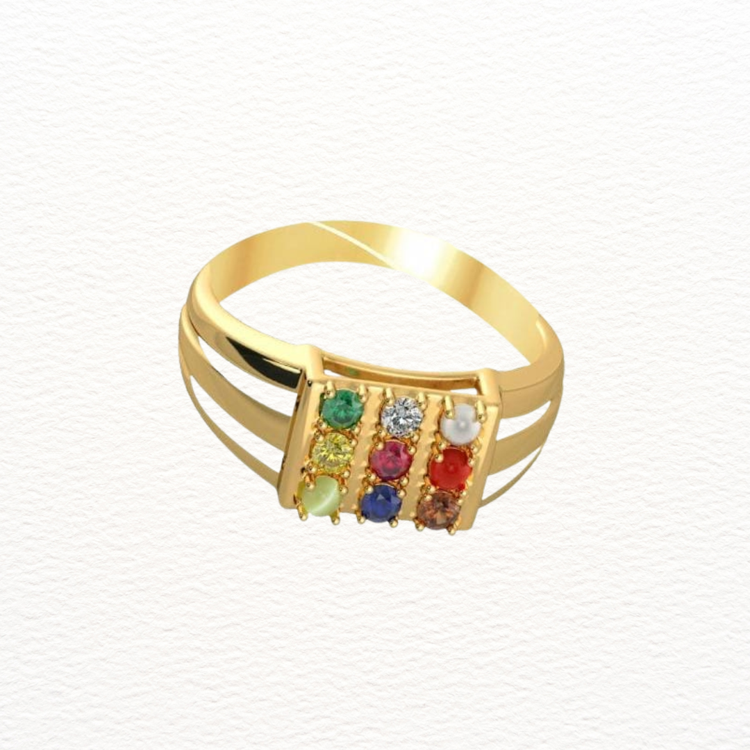 Certified 18k Gold Natural Navratna Ring For Women - Gleam Jewels