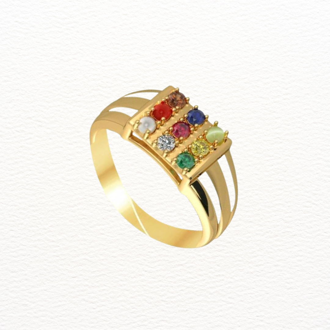 9 gemstone 18Kt gold Navaratna ring - Jyotish jewelry - Jewel of the Lotus